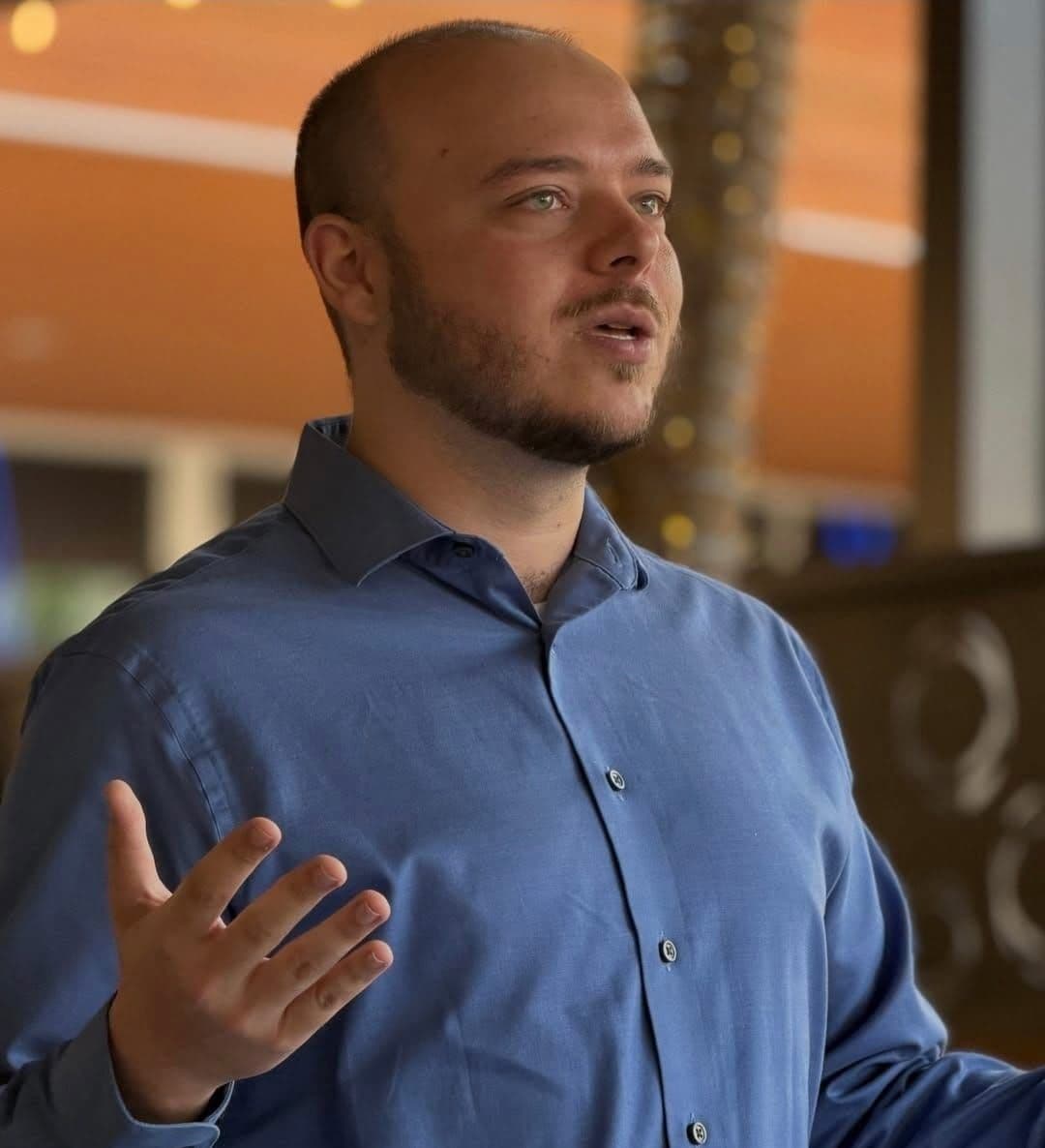 Justin speaking to supporters at the campaign kickoff