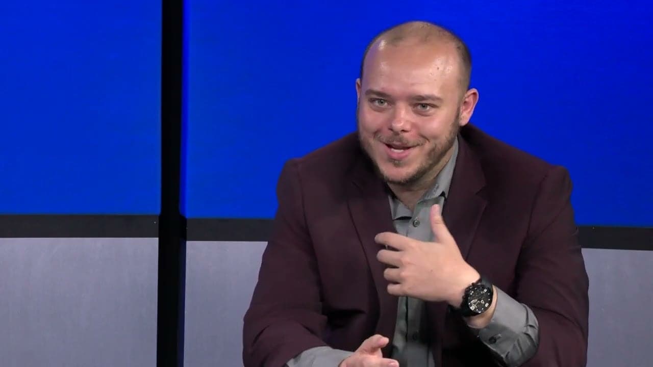 Justin Hurst answering a question in The Ring of Democracy studio